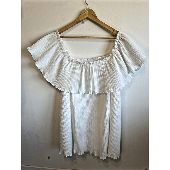 Zara Ruffled Pleated Sleeveless Short Voluminous Dress White Size M - Picture 7 of 15